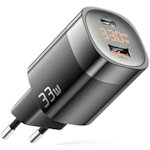 USB charger QC3.0 PD3.0 USB-A 33W GaN with display black